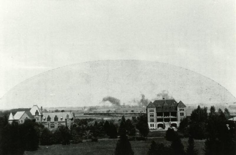 Distant view of front of Margaret Hall and Botany Hall