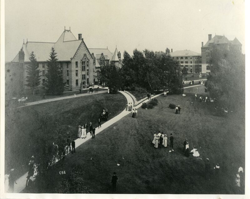 Lawn and sidewalk leading to Margaret Hall