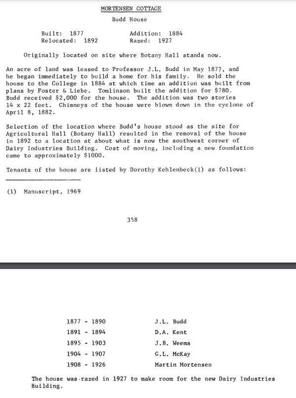 Document of the history of Mortensen Cottage. Includes a list of tenents of the cottage up until 1926. 