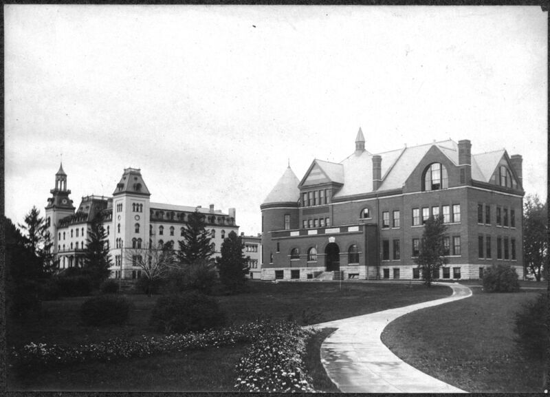 View from the road leading up to Old Main and Morrill Hall