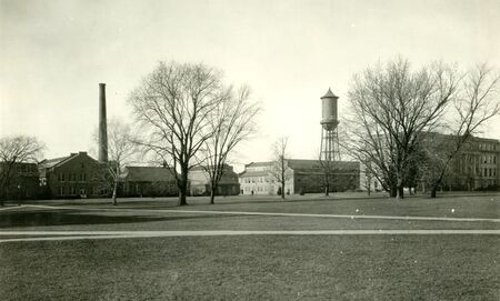 View of the Engineering Shops, Marston Water Tower and Martson Hall