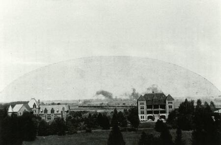 Distant view of front of Margaret Hall and Botany Hall Distant view of front of Margaret Hall and Botany Hall