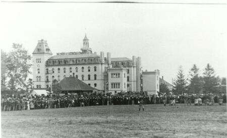 Large gathering outside of Old Main in 1890