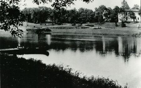 Small dock on pond near Music Hall