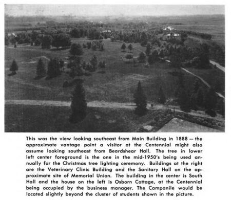 Approximate vantage point a visitor at the Centennial looking southeast from Bearshear Hall. 